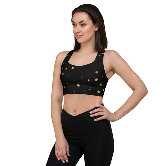Cute Starry Night Longline Sports Bra, Celestial Designed Sports Bras by Productive Slacker