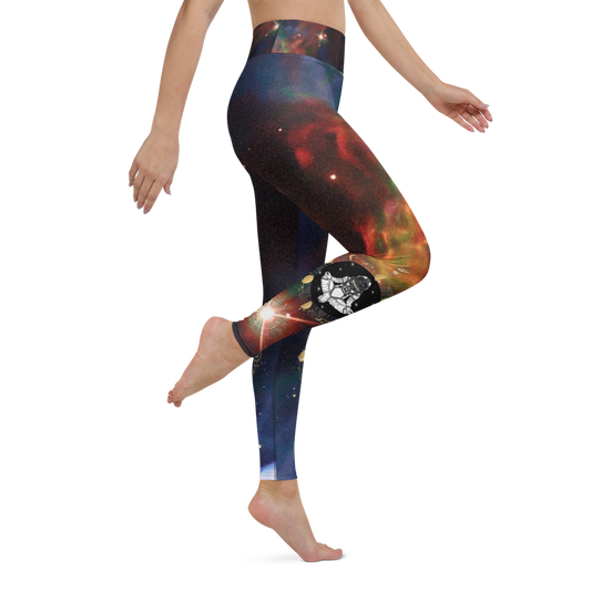 Modish Meditating Astronaut Veil Nebula Yoga Legging, Galaxy Leggings by Productive Slacker